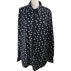 MERONA Women's Black & White Polka Dot Long Sleeve Button Down Blouse Sz XXL NWT
